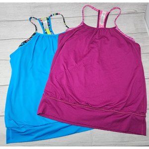 IVIVVA LULULEMON‎ GIRLS BUILT IN DOUBLE TANK TOPS PINK & BLUE SIZE 12